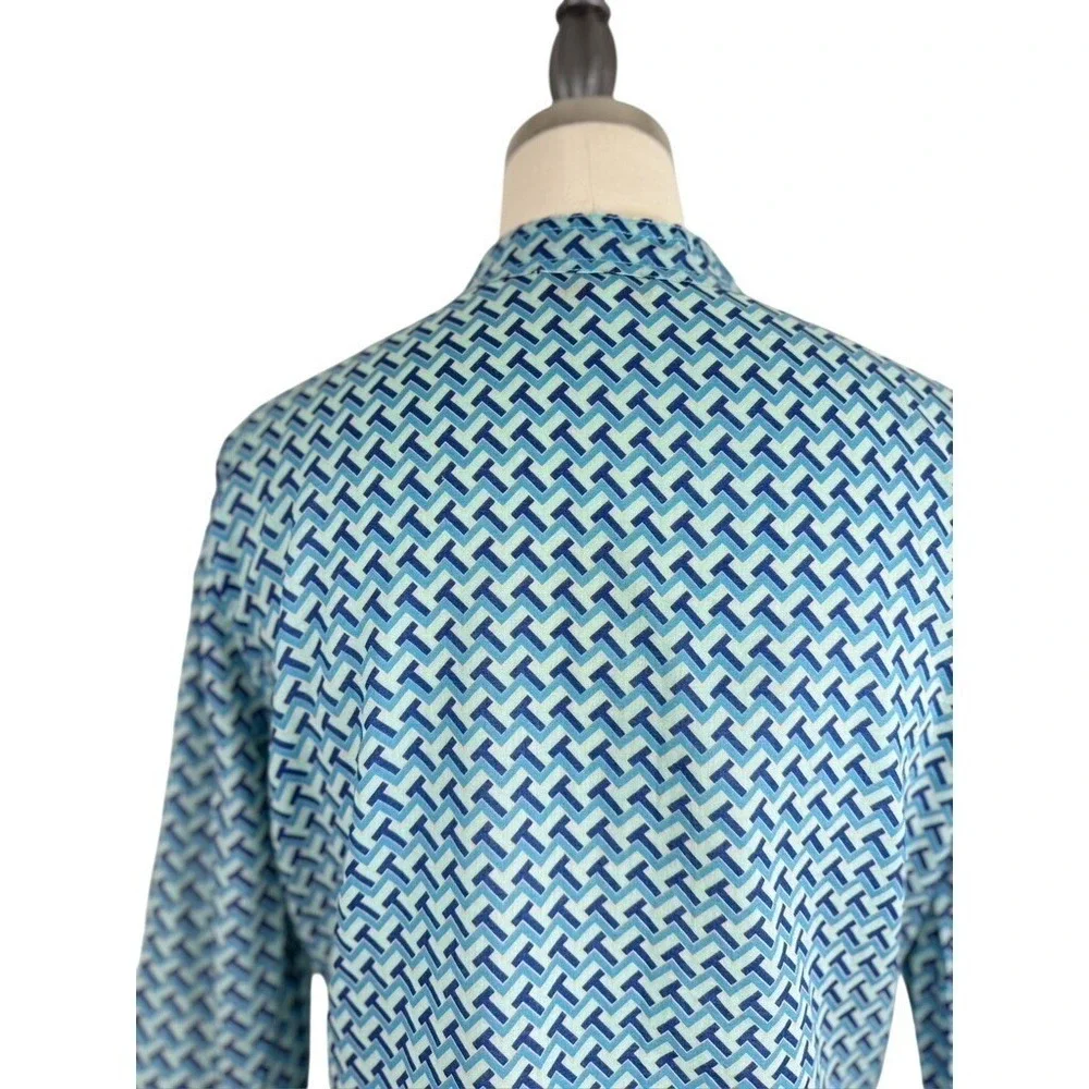 TORY BURCH Tunic Top Blouse 4 Juniper Berry T-Zag Cotton Flare Sleeve Logo